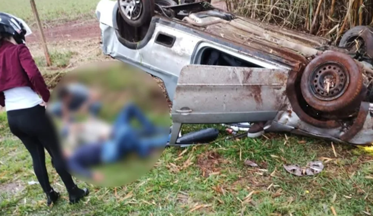 Carro capota e deixa feridos em Laranjal Paulista — Foto: Arquivo Pessoal