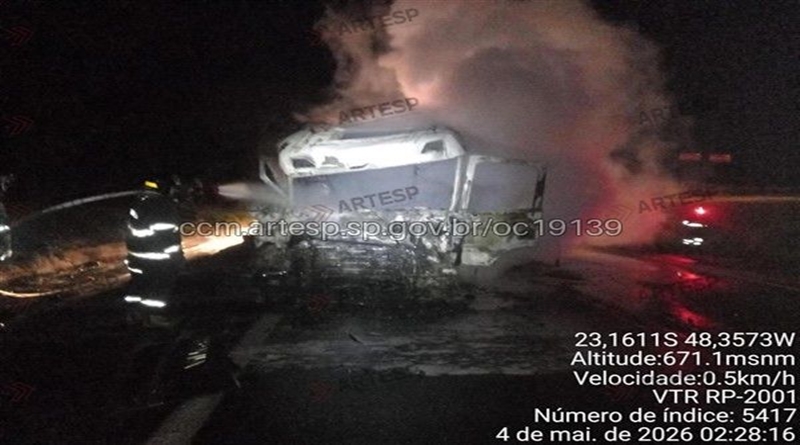 Bofete (SP) acidente na Rodovia Castello Branco com incêndio.